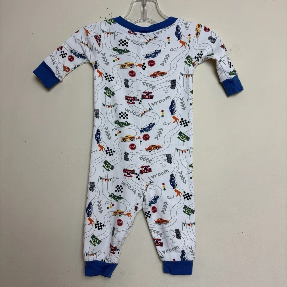 Vintage 2007 Gymboree Jumpsuit One-piece Pajamas Zipper Race Cars Sleeper